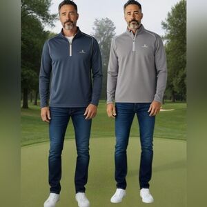 Pebbled Beach- 1-Blue & 1-Gray Performance Warm Up Jackets /White Trim, XXL,